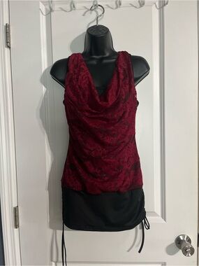 Source Unknown Burgundy Lace Cowl Neck Women’s Top with Black Tank